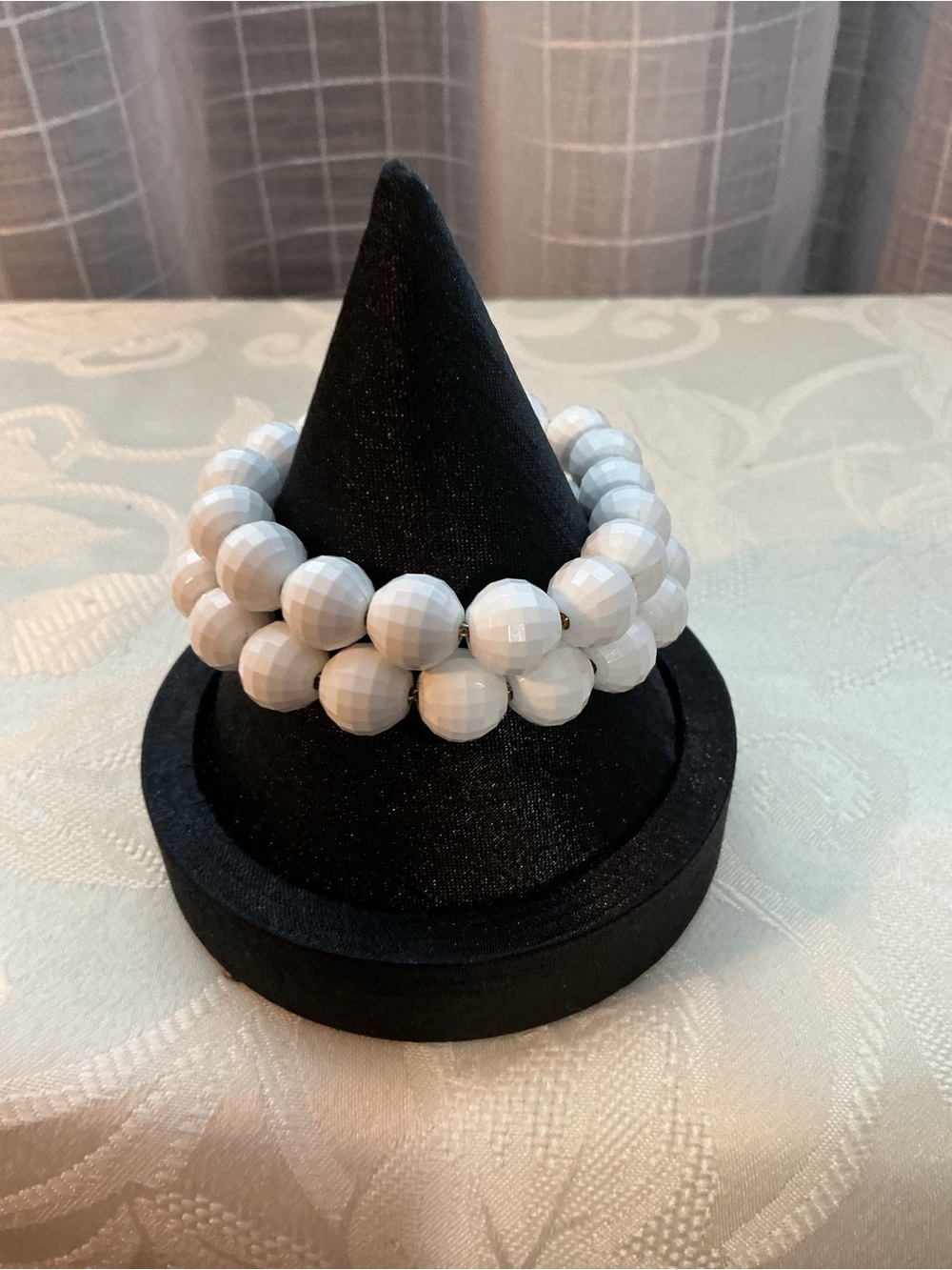 Monet Vintage Double Strand White Lucite Gold Plated Faceted Bead Bracelet